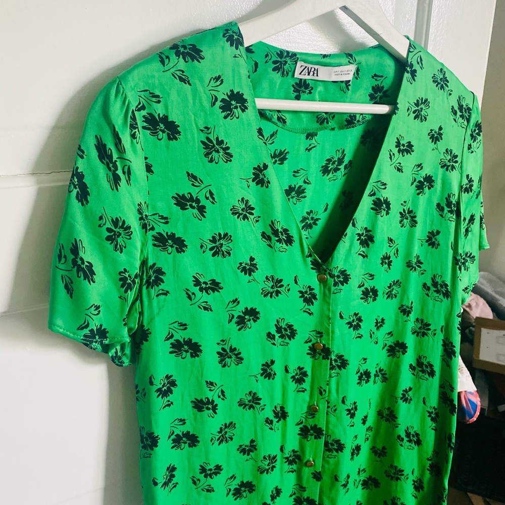 Lime Green Floral Print Dress